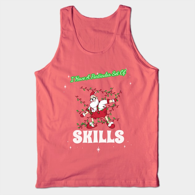 “I Have A Particular Set Of Skills” Stealthy Santa Tank Top by Tickle Shark Designs